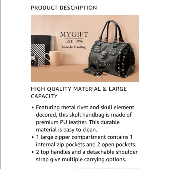 🆕️ Gothic Studded Doctor Shoulder Black Bag - Picture 9 of 9